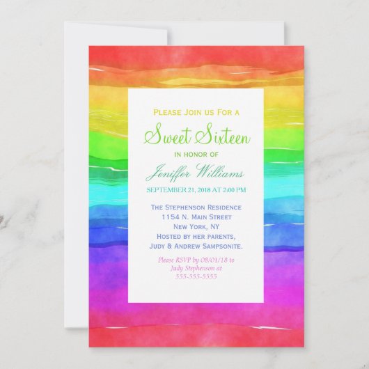 Invitation Aquarelle Abstraite Peint Stripes Arc-en-ciel. (Devant)