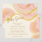 Invitation Aquarelle Abstraite Peinture Baby shower rose (Devant / Derrière)