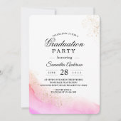 Invitation Aquarelle Abstraite Pinceau rose et or (Devant)