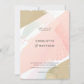 Invitation Aquarelle Abstraite Pinceau rose Mariage (Devant)