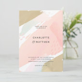 Invitation Aquarelle Abstraite Pinceau rose Mariage (Debout devant)