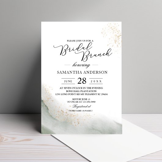 Invitation Aquarelle Abstraite Pinceau vert et or