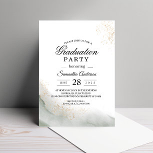 Invitation Aquarelle Abstraite Pinceau vert et or