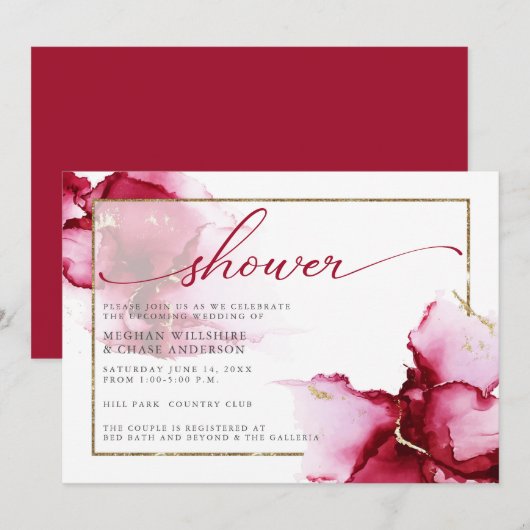 Invitation Aquarelle Abstraite Pure Crimson Rouge Rose (Devant / Derrière)