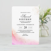 Invitation Aquarelle Abstraite Rose Traits de Pinceau & Or   (Debout devant)