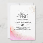 Invitation Aquarelle Abstraite Rose Traits de Pinceau & Or   (Devant)