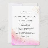 Invitation Aquarelle Abstraite Rose Traits de Pinceau & Or (Devant)