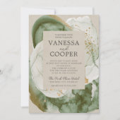 Invitation Aquarelle Abstraite Sage Green Gold Mariage (Devant)