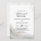 Invitation Aquarelle Abstraite Traits de Pinceau Verts & Or (Devant)