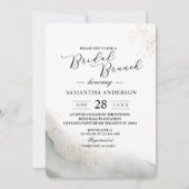 Invitation Aquarelle Abstraite Traits de Pinceau Verts & Or (Devant)