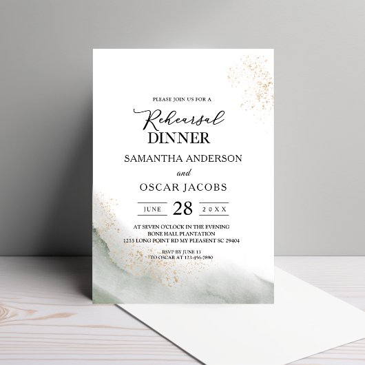 Invitation Aquarelle Abstraite Traits de Pinceau Verts & Or