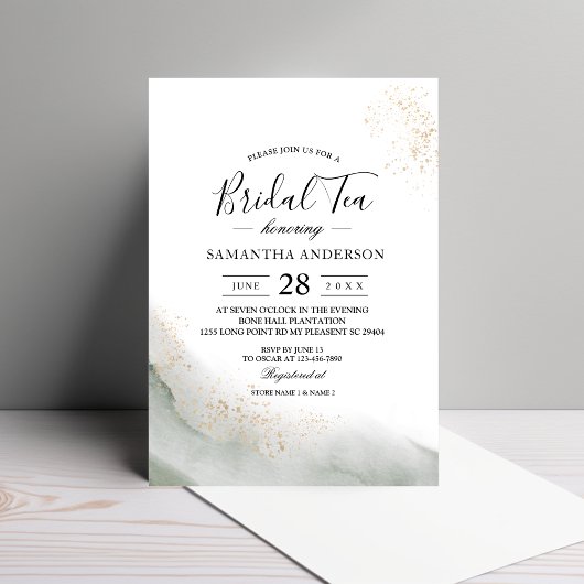Invitation Aquarelle Abstraite Traits de Pinceau Verts & Or