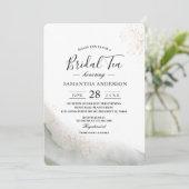 Invitation Aquarelle Abstraite Traits de Pinceau Verts & Or (Debout devant)