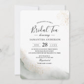 Invitation Aquarelle Abstraite Traits de Pinceau Verts & Or (Devant)