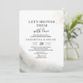 Invitation Aquarelle Abstraite Traits de Pinceau Verts & Or (Debout devant)