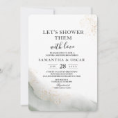 Invitation Aquarelle Abstraite Traits de Pinceau Verts & Or (Devant)