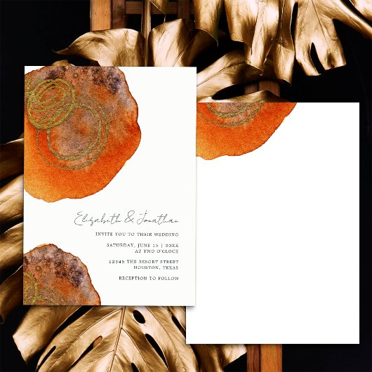 Invitation Aquarelle Abstraite unique Burnt Orange Mariage