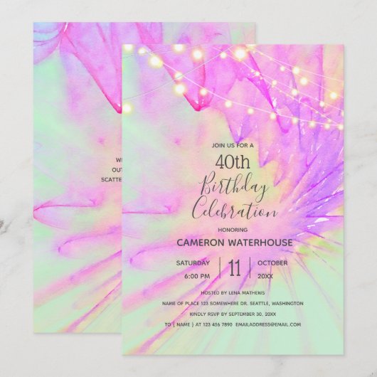 Invitation Aquarelle Abstraite violette et rose, (Devant / Derrière)