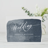 Invitation aquarelle acier bleu laver moderne mariage (Debout devant)