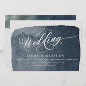 Invitation aquarelle acier bleu laver moderne mariage (Devant / Derrière)