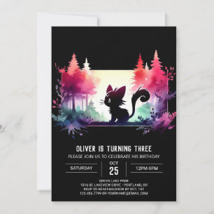Invitation Aquarelle adorable Chat Anniversaire