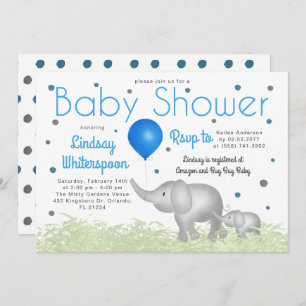 Invitation Aquarelle adorable Eléphants Baby shower garçon