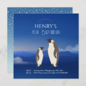 Invitation Aquarelle adorable Penguin Arctique Anniversaire (Devant / Derrière)