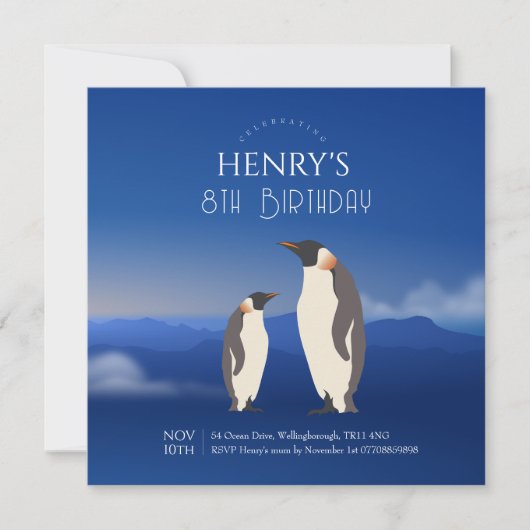Invitation Aquarelle adorable Penguin Arctique Anniversaire (Devant)