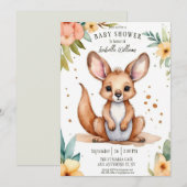 Invitation Aquarelle adorable Petit Baby shower Kangaroo (Devant / Derrière)