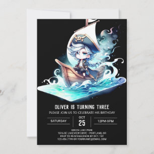 Invitation Aquarelle Adorable Pirate Anniversaire