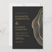 Invitation Aquarelle Agate Black Gold Mariage (Devant)