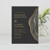 Invitation Aquarelle Agate Black Gold Mariage (Debout devant)