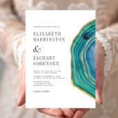 Invitation Aquarelle Agate Gold Turquoise Mariage