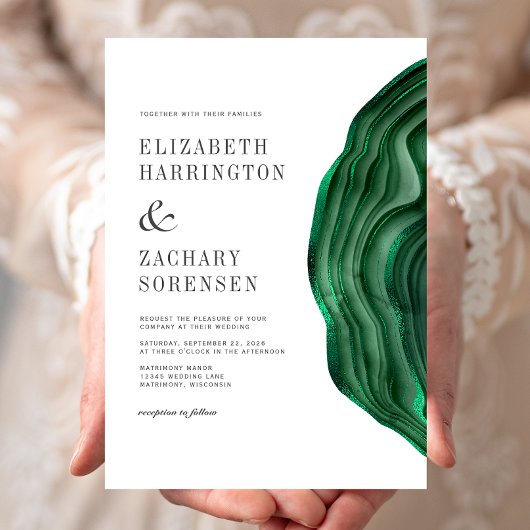 Invitation Aquarelle Agate Mariage vert émeraude