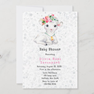 Invitation Aquarelle Agneau mou Avec Baby shower Floral
