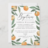 Invitation Aquarelle agrumes fleurs jardin script baptême (Devant)