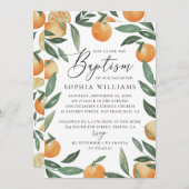 Invitation Aquarelle agrumes fleurs jardin script baptême (Devant / Derrière)