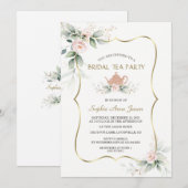 Invitation Aquarelle Aile rose Floral Or Bridal Tea Party (Devant / Derrière)