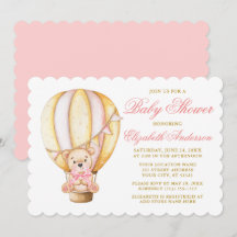 Aquarelle Air Balloon Teddy Bear Baby shower rose