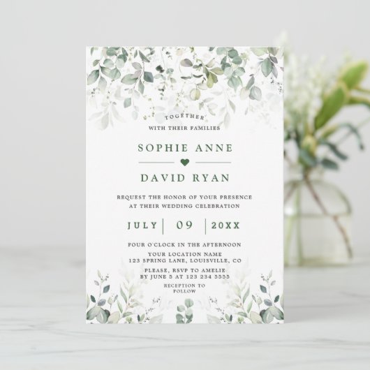 Invitation Aquarelle Airy Verdure Mariage or (Debout devant)