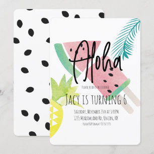 Invitation Aquarelle Aloha Pastèque Ananas Tropical