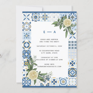 Invitation Aquarelle Amalfi bleu carreaux Citron Citrus Maria
