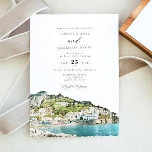 Invitation Aquarelle Amalfi Coast Italie Skyline Mariage