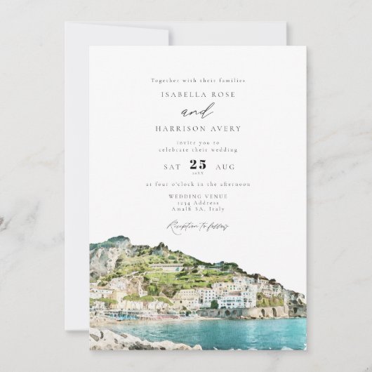 Invitation Aquarelle Amalfi Coast Italie Skyline Mariage (Devant)