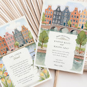 Invitation Aquarelle Amsterdam Canal Maisons & Tulips Mariage