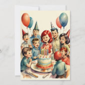 Invitation Aquarelle amusante bande dessinée scène d'annivers (Dos)
