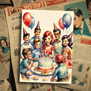 Invitation Aquarelle amusante bande dessinée scène d'annivers