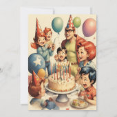 Invitation Aquarelle amusante bande dessinée scène d'annivers (Dos)