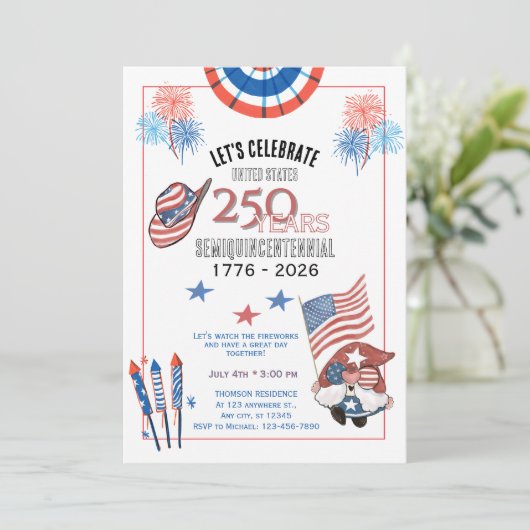 Invitation Aquarelle amusante pour les 250 ans des États-Unis (Debout devant)