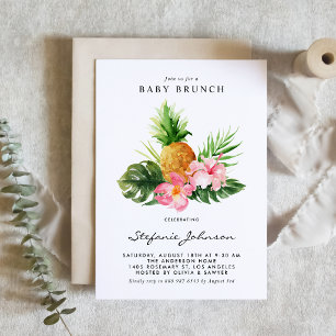 Invitation Aquarelle Ananas Hibiscus Tropical Baby Brunch